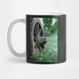 The old wheel, abandoned retro wooden farm cart photography Mug